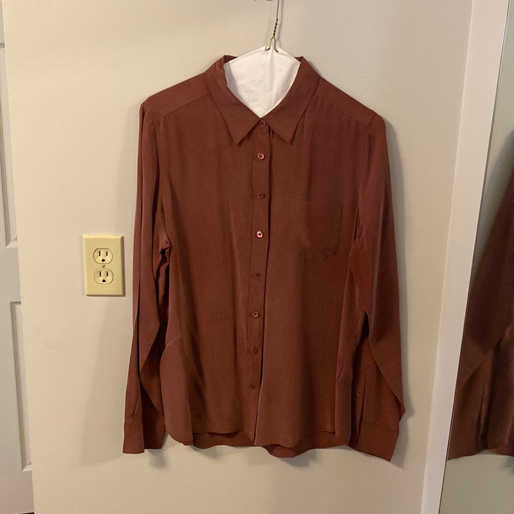 Equipment Rust Brown Button-Up Silk Blouse
